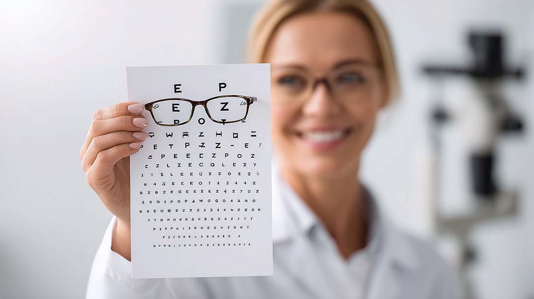 Lady holding and eye chart Lady holding and eye chart