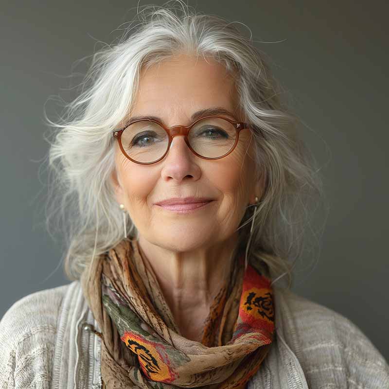 Middle aged lady with glasses and a scarf Middle aged lady with glasses and a scarf
